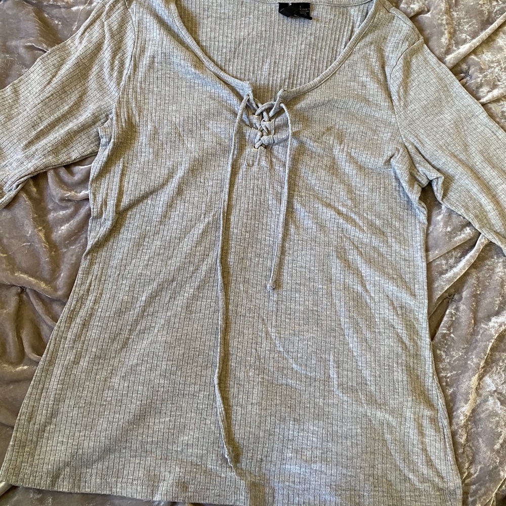 Grey Lace Up Shirt